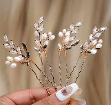 CZ Set Of 4 Freshwater Pearl Dusted Embers of a Kiss Bridal Hair Pins, Bridal Hair Accessories, Wedding Hair Accessory.